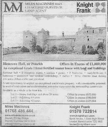 Blincowe Hall advert