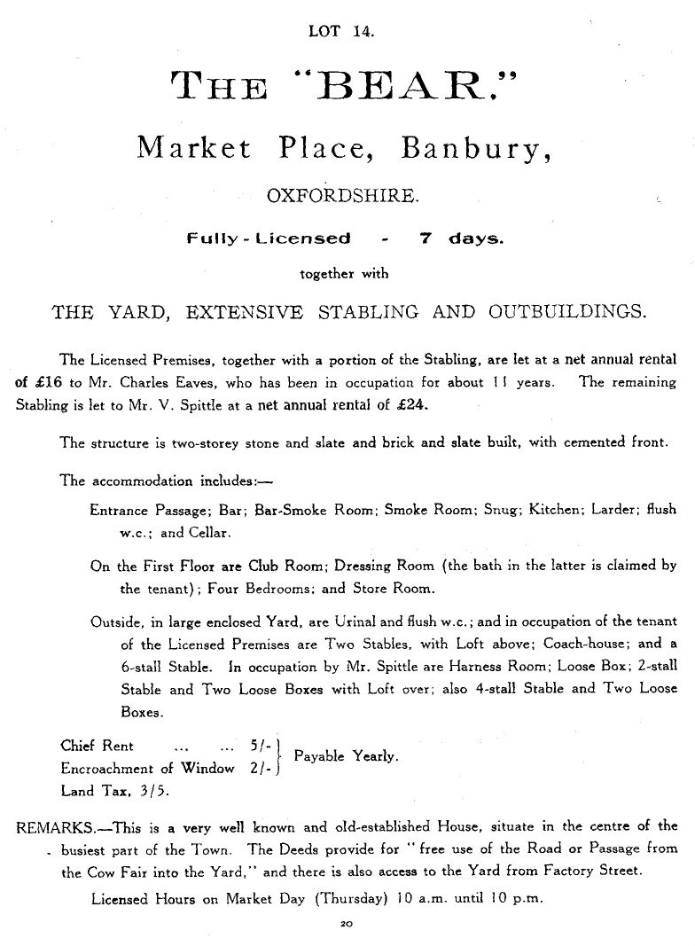 Lot 14 The Bear Banbury 1925